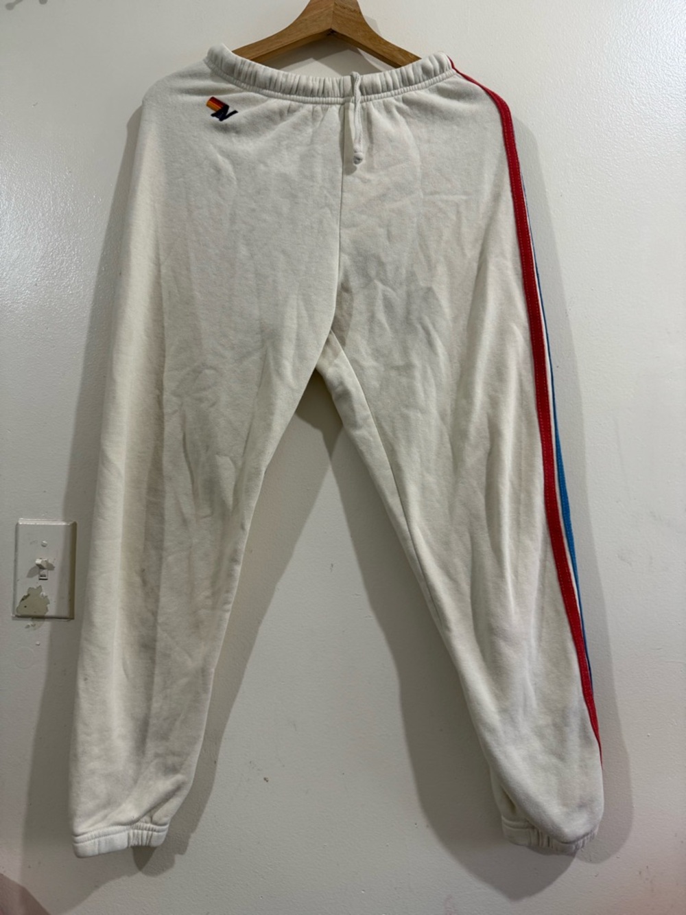Aviator Nation Cream Hoodie with Yellow & Orange Tag Detail